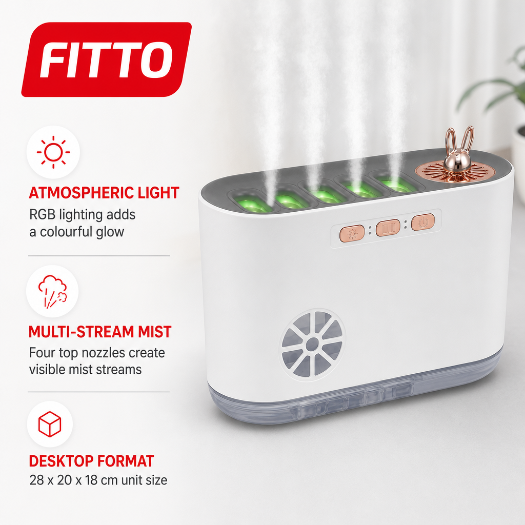 60 Pieces White Ultrasonic Mist Humidifier with Four Nozzles and RGB Night Light, 1 Unit