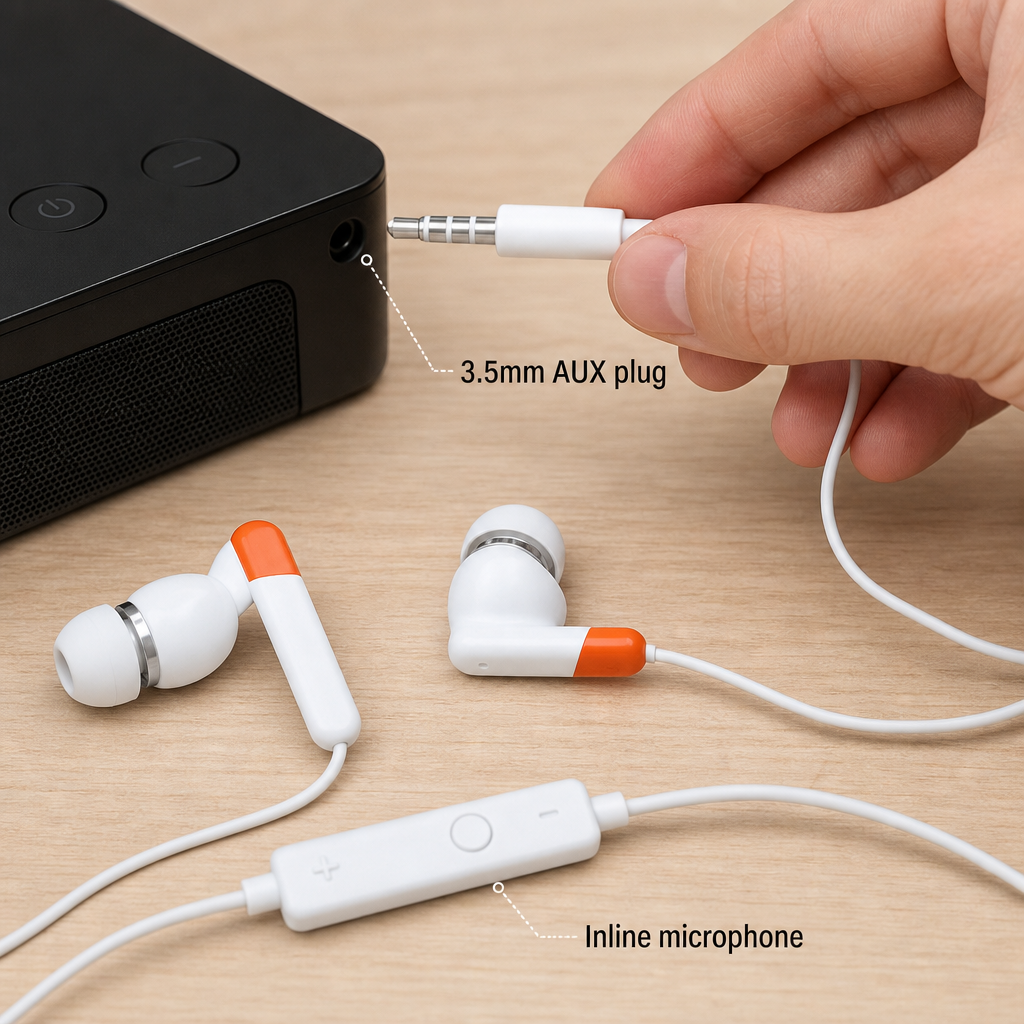 120 Pieces Wired Earphoneses with Inline Microphone, 3.5mm AUX, White and Orange