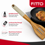 96 Pieces Wooden Slotted Turner, 32 cm Kitchen Cooking Utensils with Ergonomic Textured Handle
