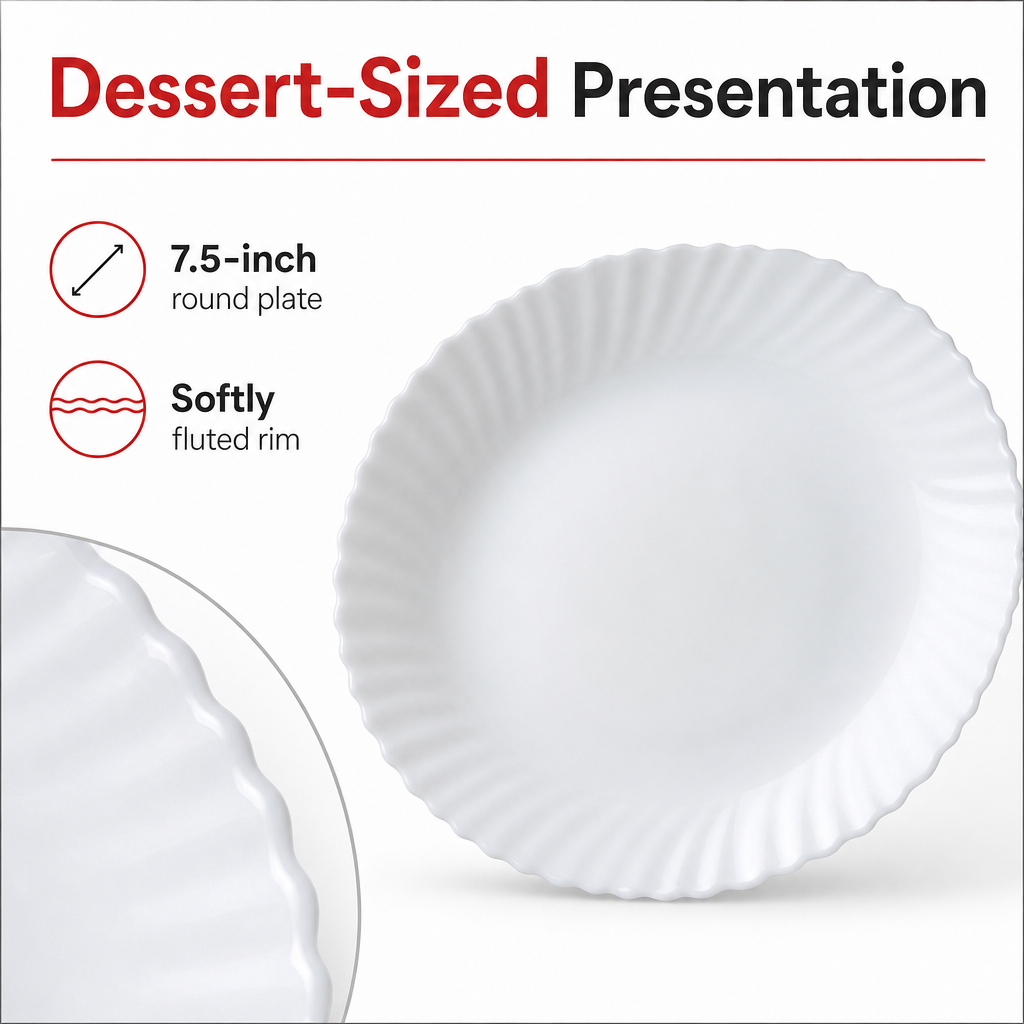 144 Pieces Opal Glass Dessert Plate, 7.5 Inch, White Round Serving Dish for Desserts and Small Portions