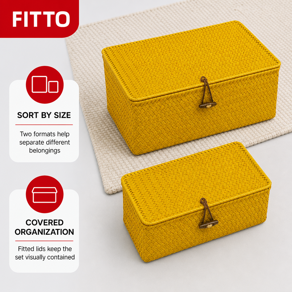 60 Pieces 2-Piece Rectangular Woven Storage Box Set with Lids, 25 x 18 cm and 20 x 15 cm