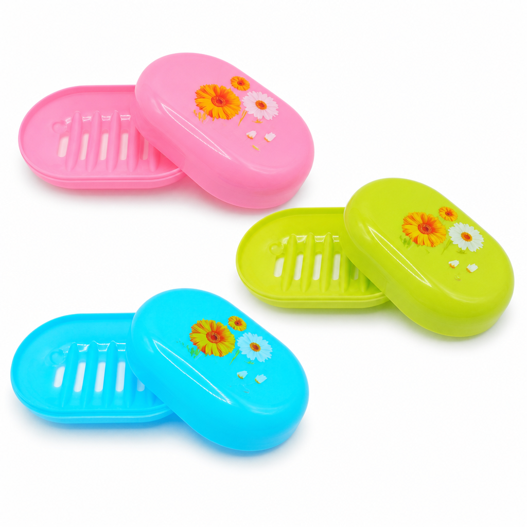 240 Pieces Soap Cases, Plastic Flower Design, 3 Pieces, Pink Green and Blue
