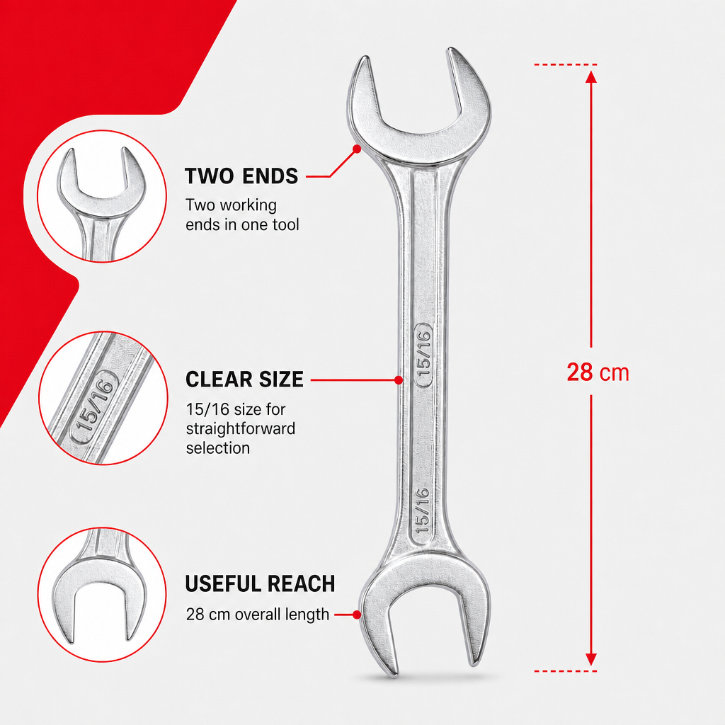 240 Pieces Chrome Vanadium Double-Ended Spanners Wrench, 15/16 Size, 28 cm, Silver, 1 Piece