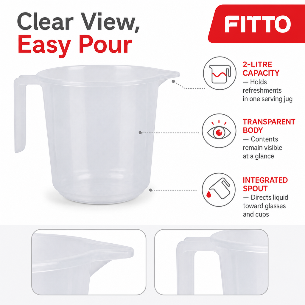 144 Pieces Transparent Plastic Water Jugs with Handle and Pouring Spout, 2 Litre