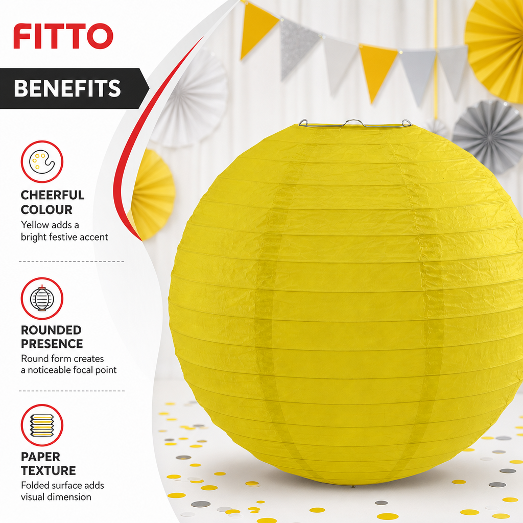 144 Pieces Yellow Paper Wire Lantern, 25 cm, Round Party Decorations, 1 Piece