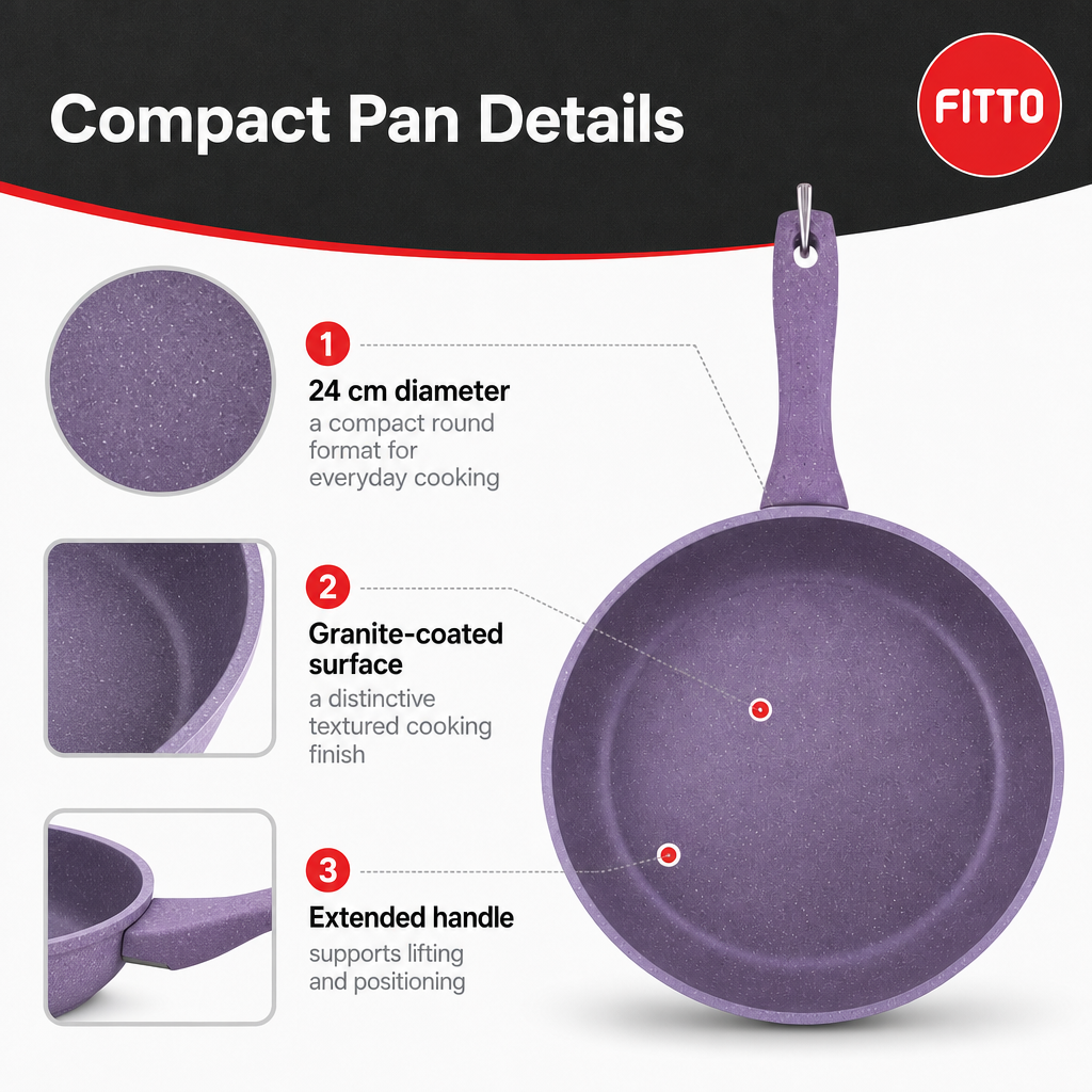 72 Pieces Granite-Coated Fry Pan 24 cm, Purple Round Skillet for Everyday Cooking