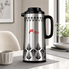 72 Pieces Vacuum Flask with Handle, Silver and Black Leaf Pattern, 1.9 Litre, 1 Piece