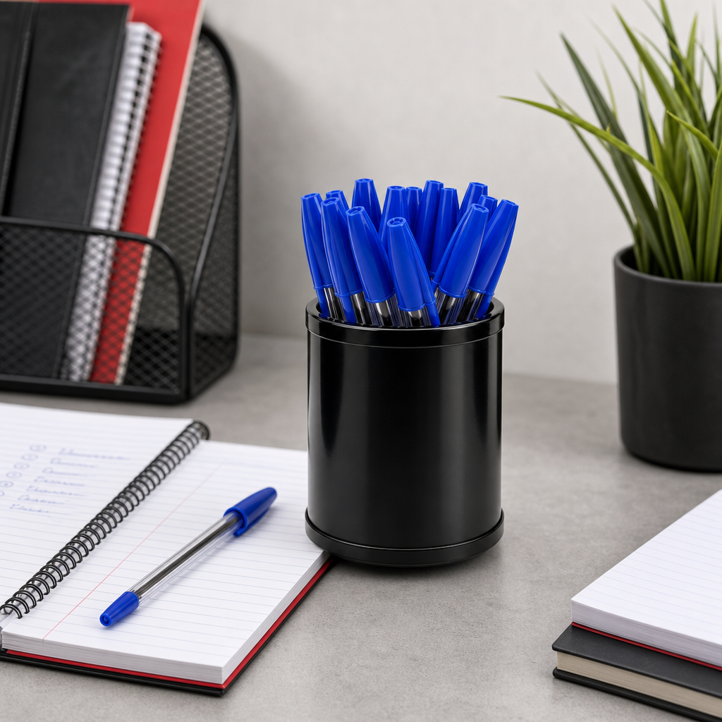 96 Pieces Ball Pens with Pen Holder, Blue Ink, 25 Pack
