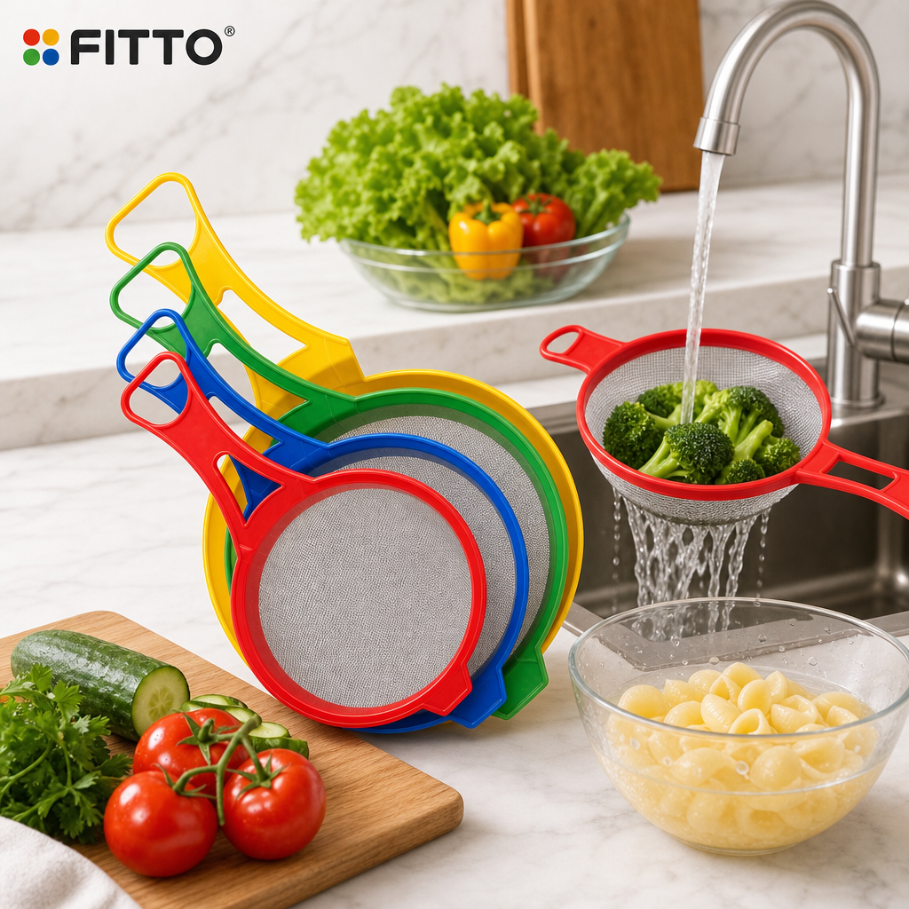 96 Pieces Kitchen Strainers Set, Fine Mesh with Plastic Handles, 5 Pieces, Multicolor
