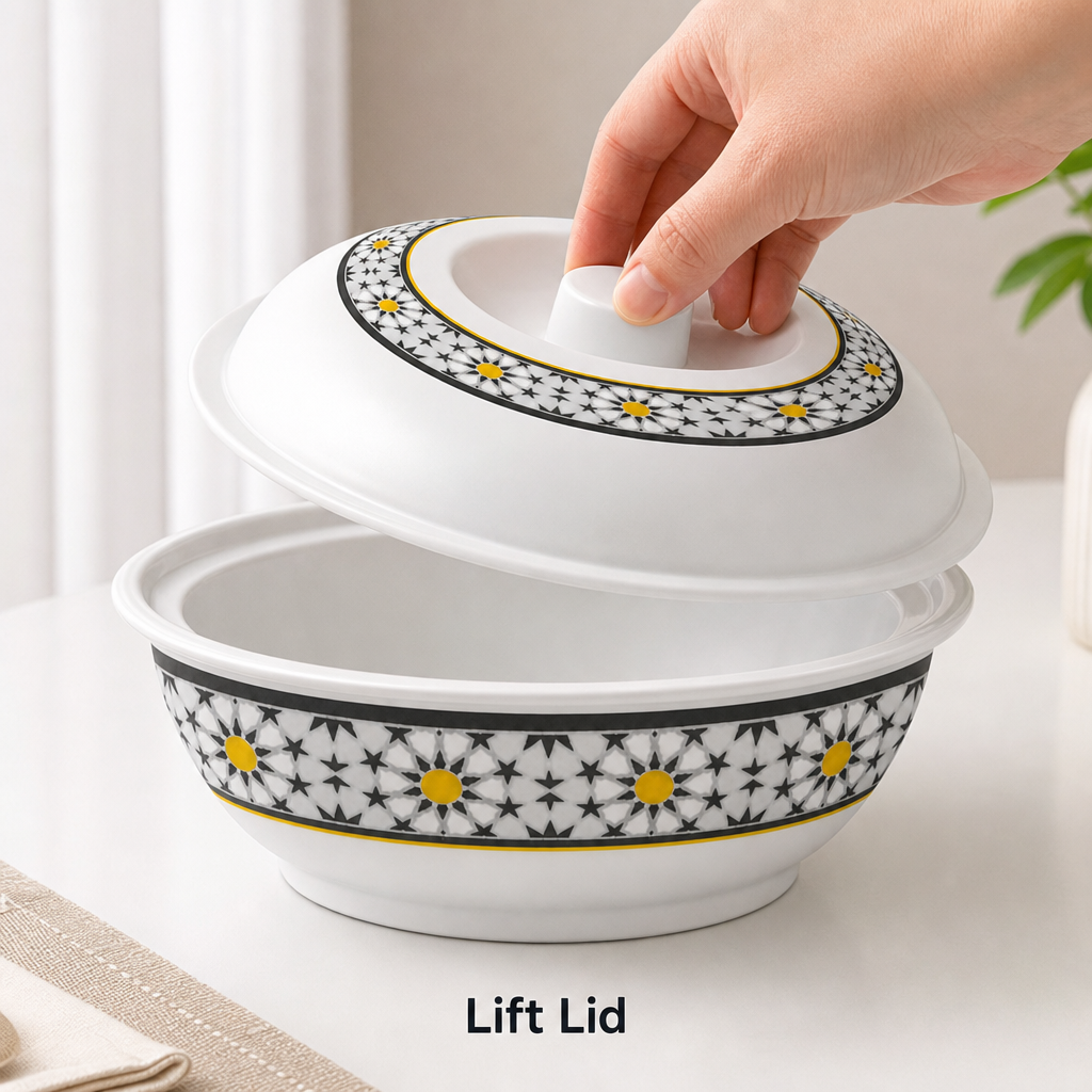 96 Pieces Melamine Lidded Serving Bowl, 8 Inch, White Floral Pattern
