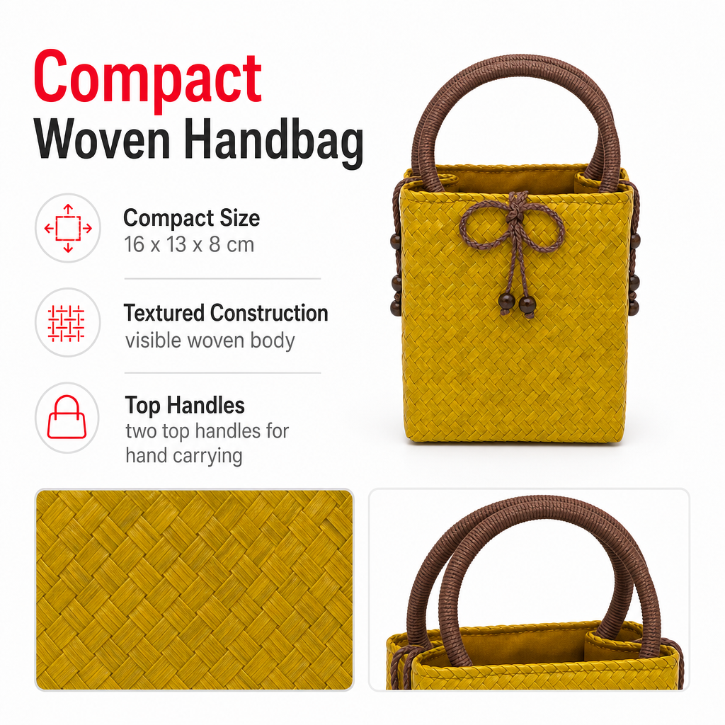 72 Pieces Mini Woven Handbags with Top Handles, Yellow, Compact 16 x 13 x 8 cm