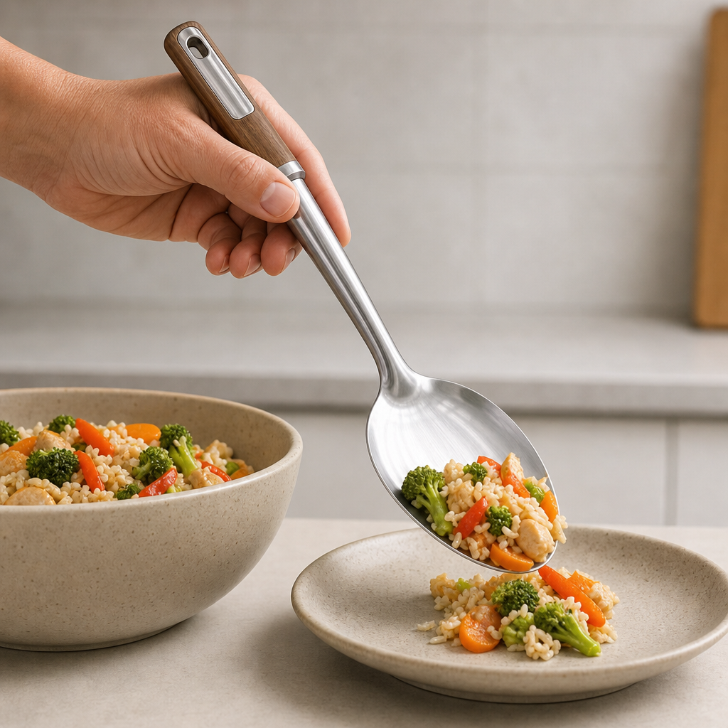 120 Pieces Stainless Steel Serving Spoon with Wooden Handle, 37 cm