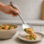 120 Pieces Stainless Steel Serving Spoon with Wooden Handle, 37 cm