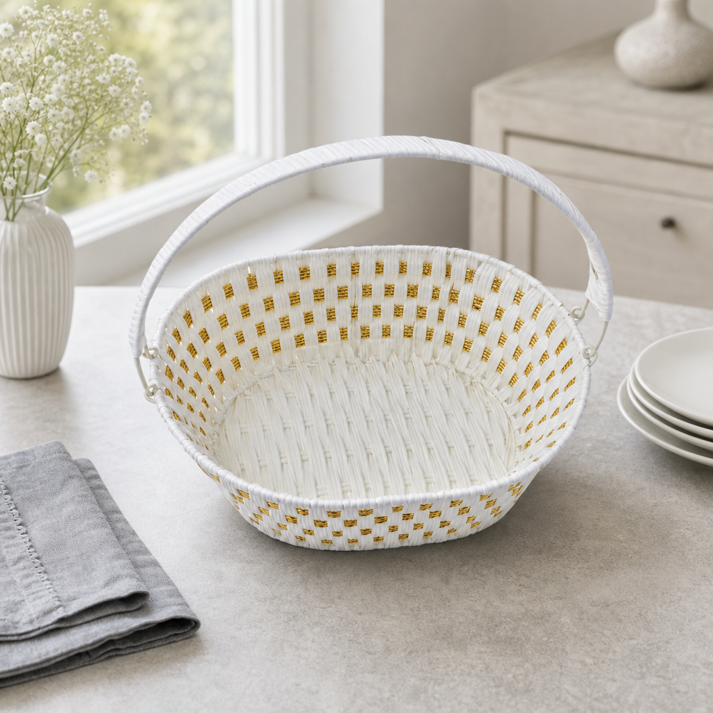 60 Pieces Oval Woven Serving Baskets with Handles, White, 38 x 28 x 12 cm