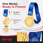 144 Pieces Award Medal with Blue Ribbon, Metallic Finish, 8 x 7 cm