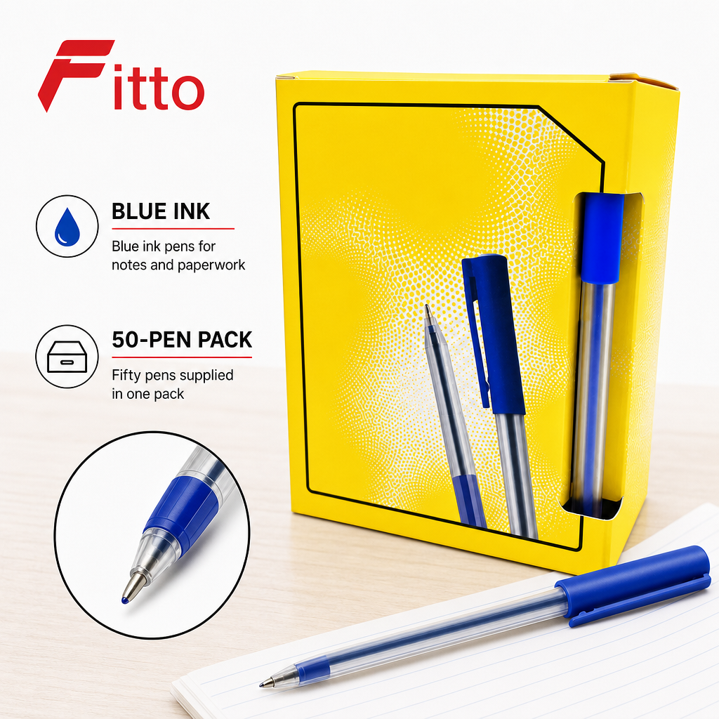 72 Pieces Ball Pens, Blue Ink, 50 Pack for Office, School and Desk Writing