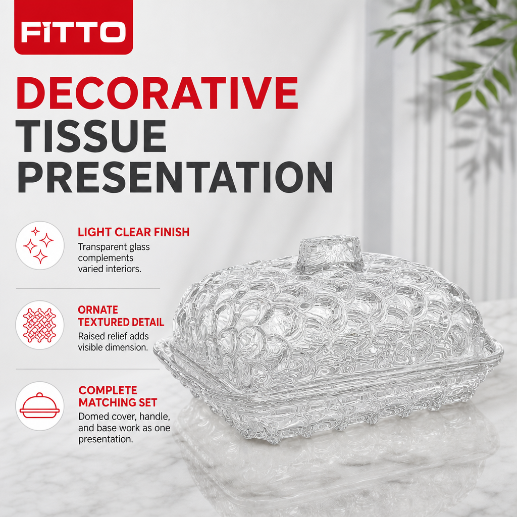 120 Pieces Decorative Glass Tissue Box Cover, Ornate Clear Tissue Dispensers, 28 x 22 x 16 cm, 1 Piece
