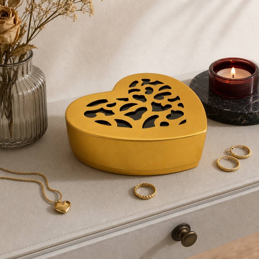 240 Pieces Heart-Shaped Boxes with Ornate Cutout Lid, Gold Finish, 14 x 13 x 4 cm, 1 Piece