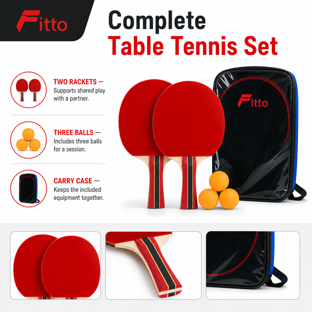 96 Pieces Table Tennis Racket Set with 2 Rackets, 3 Balls and Carry Case