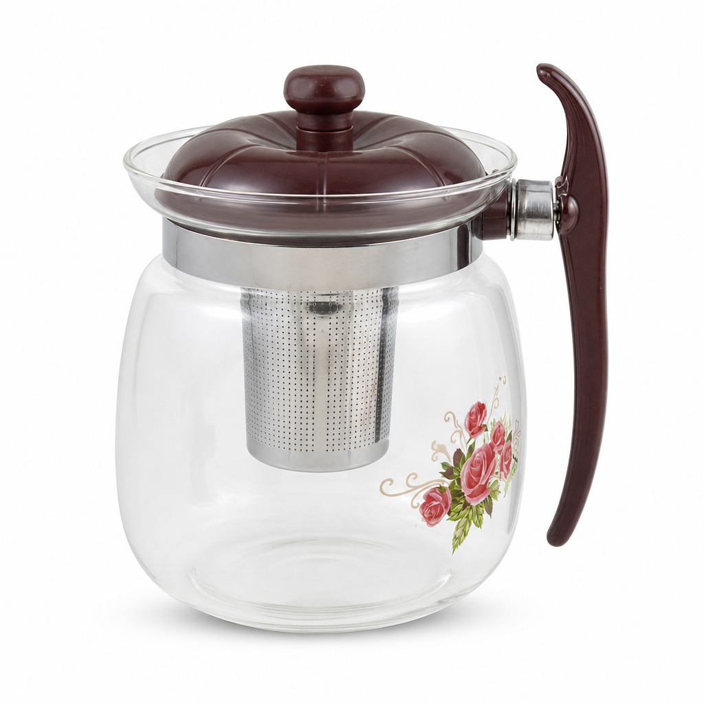 72 Pieces Glass Teapots 2.4-Litre with Stainless Steel Infuser, Brown Handle and Floral Print