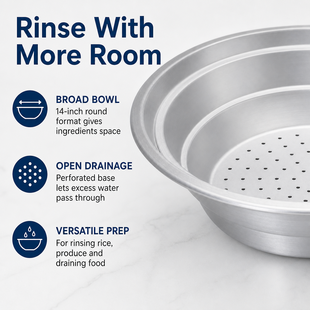 96 Pieces Aluminium Rice Strainer, 14 Inch Round Colander for Rinsing and Draining