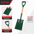 96 Pieces Garden Flat Spade Shovel, Square Blade, Green With Natural Wood Handle, 72 cm, 1 Piece