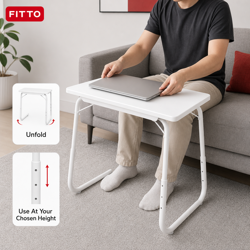 72 Pieces Foldable Laptop Tables, Portable TV Tray with Adjustable Height, White, 58 x 44 x 9 cm
