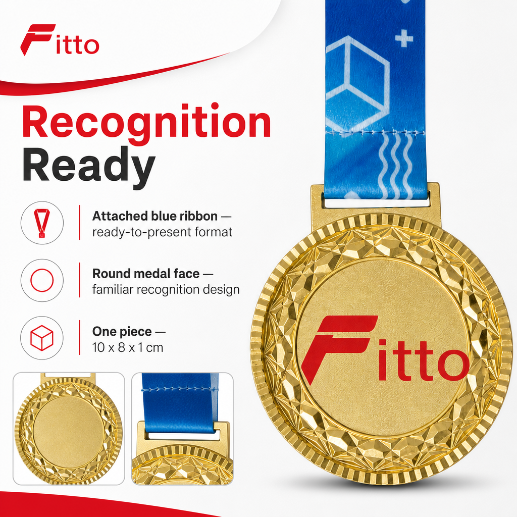 144 Pieces Award Medal with Blue Ribbon, Gold Silver or Bronze Finish, 1 Piece