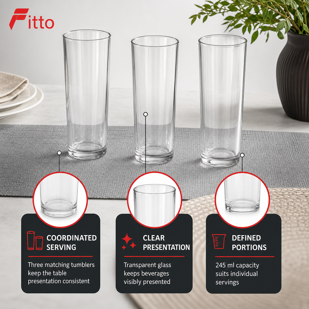 96 Pieces Classic Glass Tumbler Set, 245 ml, 3 Pieces