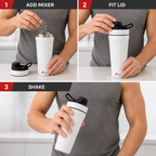 96 Pieces Stainless Steel Shaker Bottle with Mixer, 1000ml, White