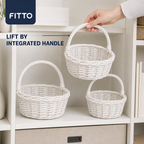 48 Pieces Round Wicker Basket Set with Handles, White, 3 Piece