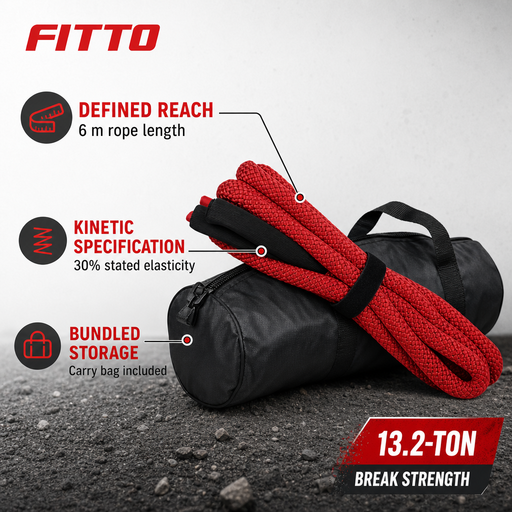 48 Pieces Kinetic Vehicle Recovery Tow Rope, 6 m, 13.2 Ton, 30% Elasticity, Red