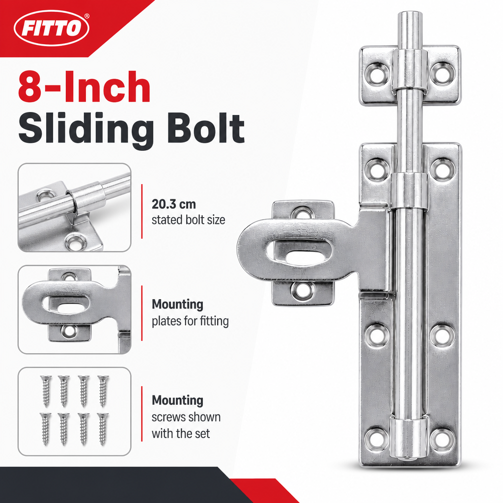 144 Pieces Sliding Tower Bolt Door Latch, 8 Inch (20.3 cm), Silver, 1 Set