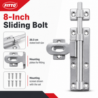 144 Pieces Sliding Tower Bolt Door Latch, 8 Inch (20.3 cm), Silver, 1 Set