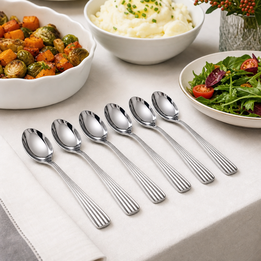 96 Pieces Stainless Steel Serving Spoon Set, 6 Pieces, Silver Tablewares Utensils for Dining and Buffet Serving