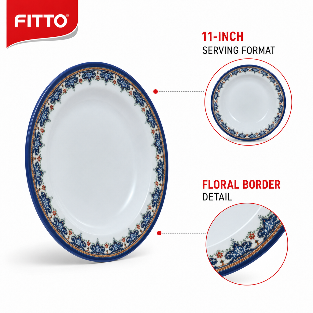 96 Pieces Melamine Soup Plate, 11 Inch, Round White and Blue Floral Tablewares