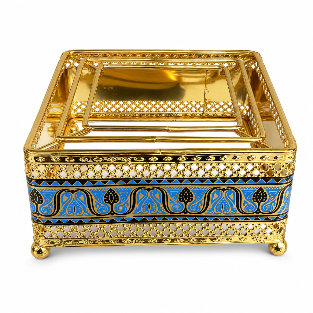 96 Pieces Decorative Square Tissue Box Holder, Gold and Blue, 1 Piece