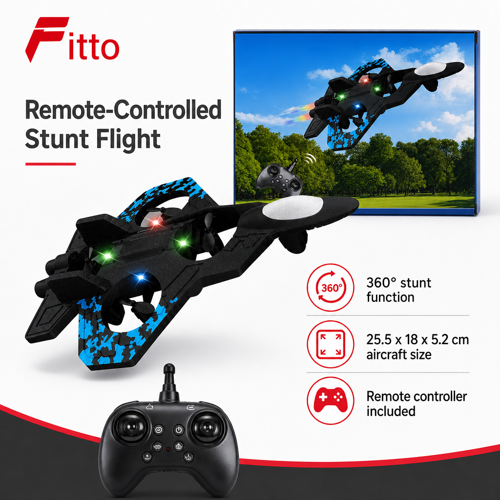 60 Pieces Remote Control Fighter Plane with 360° Stunt Function, 25.5 x 18 x 5.2 cm