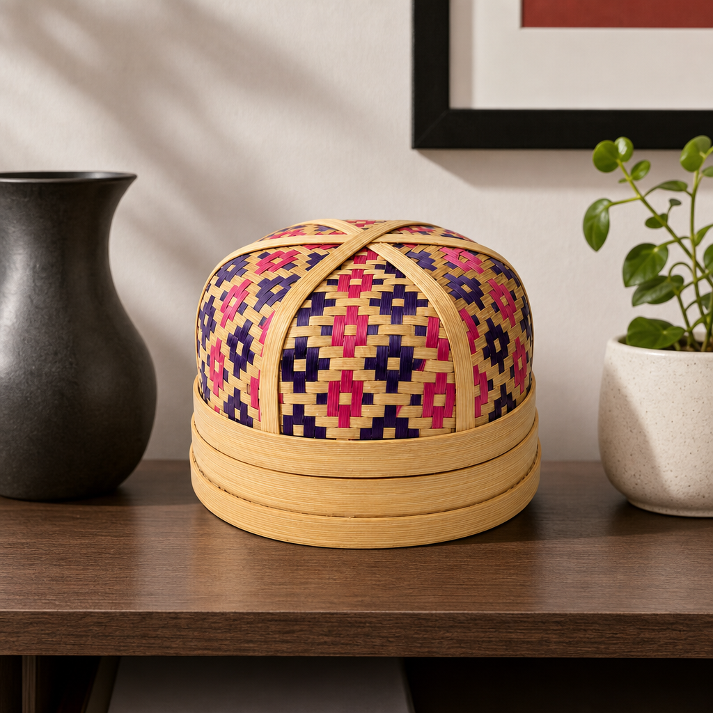 96 Pieces Handwoven Bamboo Round Decorative Storage Box with Lid, 6 Inch