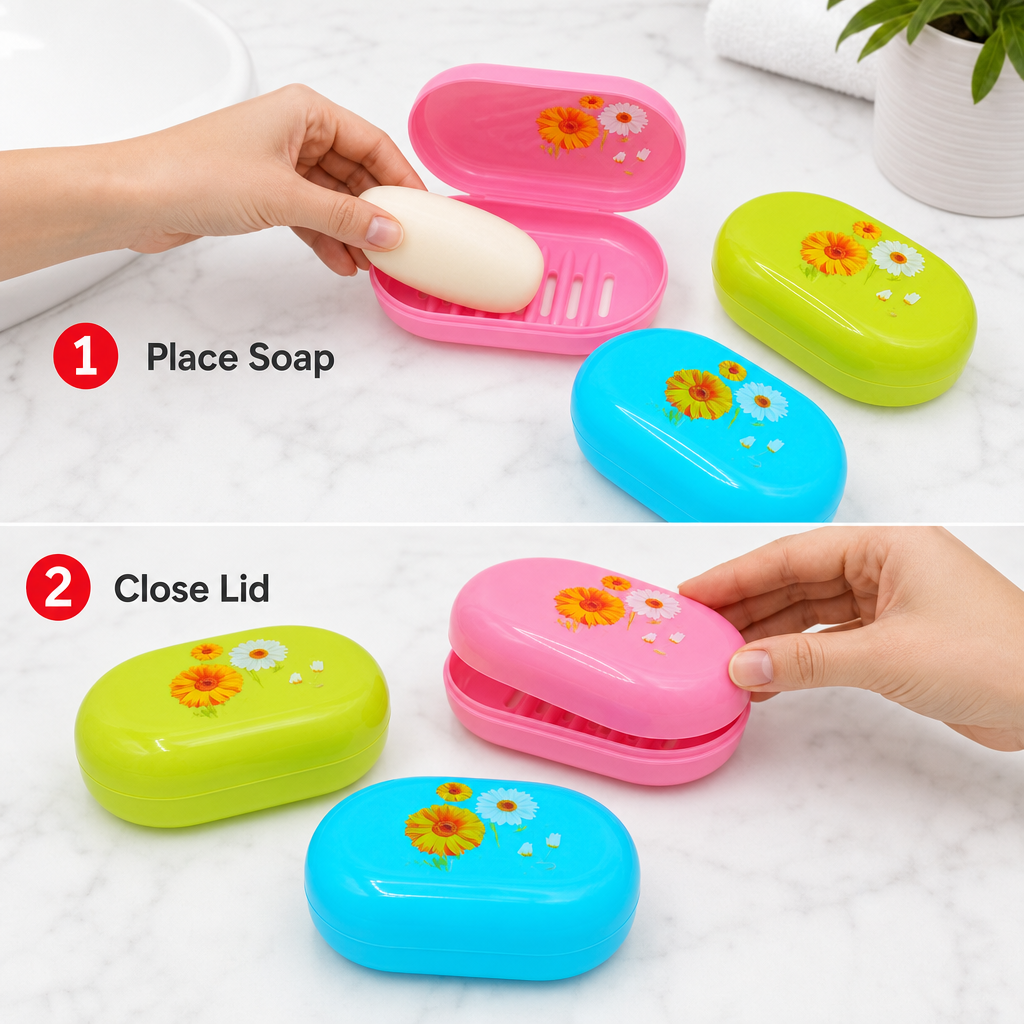 240 Pieces Soap Cases, Plastic Flower Design, 3 Pieces, Pink Green and Blue