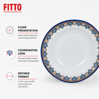 120 Pieces Melamine Dinner Plate, 9 Inch, White With Blue Decorative Border