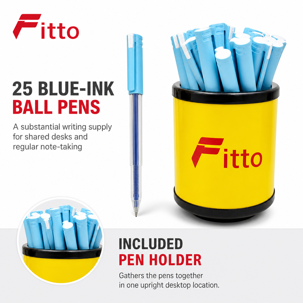 96 Pieces Ball Pens with Pen Holder, Blue Ink, 25 Pack