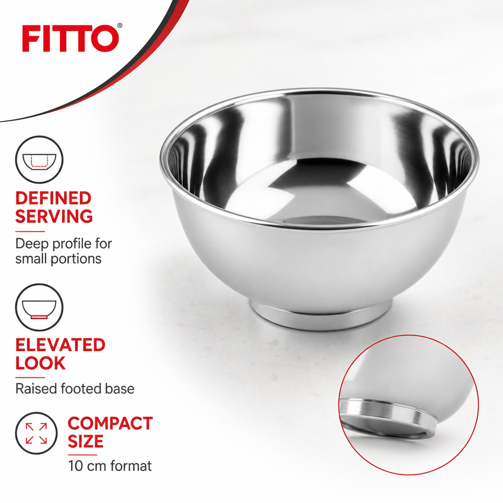 120 Pieces Stainless Steel Deep Footed Bowl, 10 cm, Silver