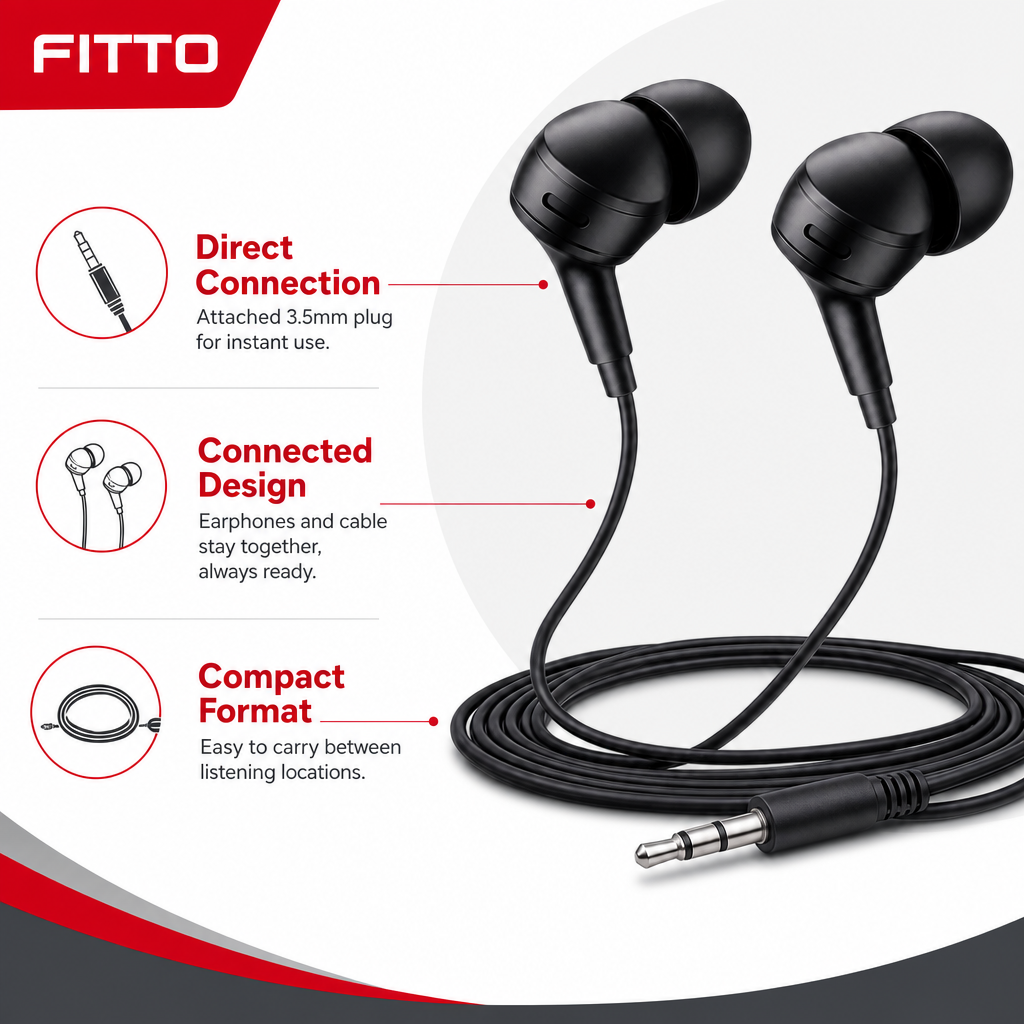 240 Pieces Wired Earphoneses 3.5mm Stereo In-Ear Audio Set CH-918, Black