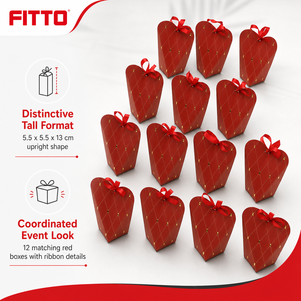 96 Pieces Red Tall Candy Favor Boxes with Ribbon, 5.5 x 5.5 x 13 cm, 12 Pieces