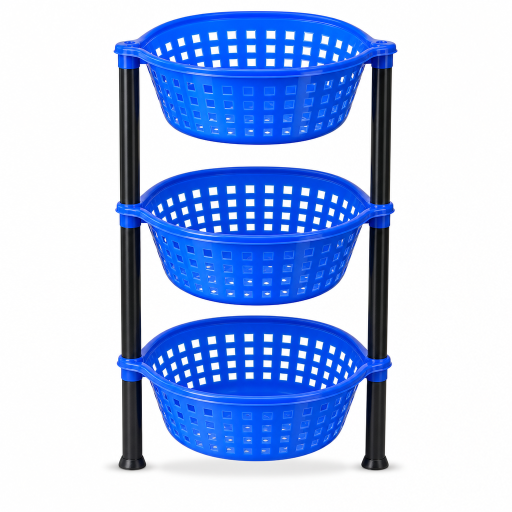 72 Pieces 3-Tier Plastic Storage Basket Rack, Blue, 40 x 30 x 18 cm