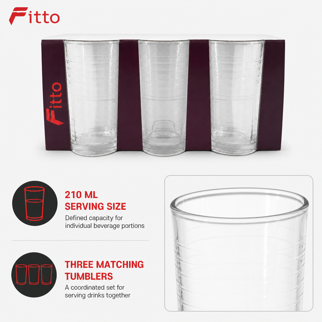 96 Pieces Glass Tumbler Set, 210 ml, Clear Drinking Glasses, 3 Pieces