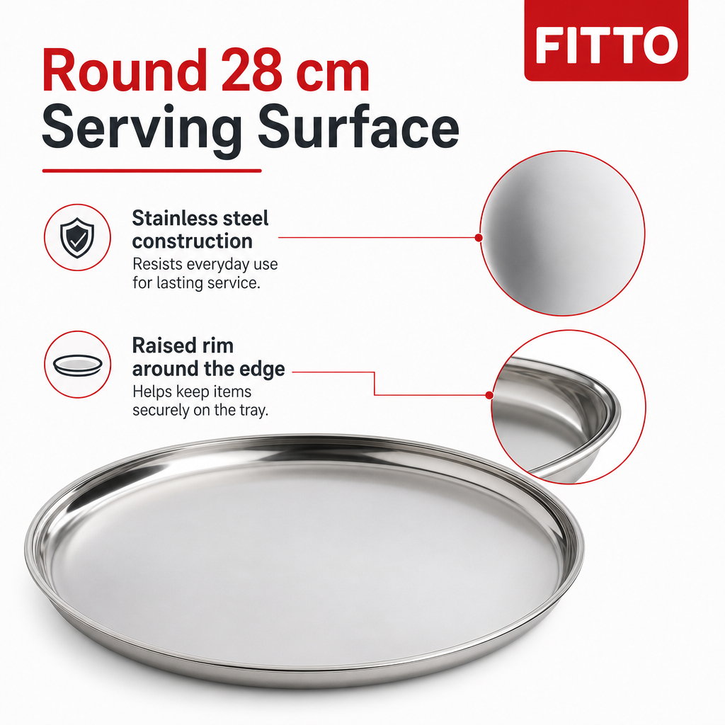 96 Pieces Stainless Steel Dinner Tray, Round Serving Trays, 28 cm