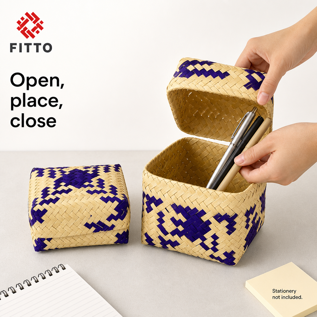 96 Pieces Handwoven Bamboo Square Storage Box with Lid, 5 x 5 in, Assorted Pattern