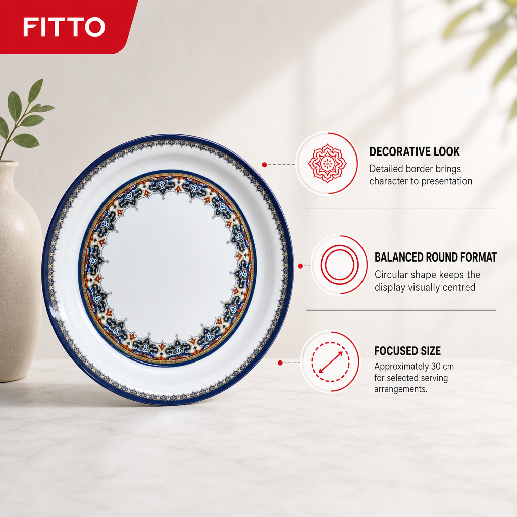 96 Pieces Melamine Round Serving Trays, Waven Design, 30 cm